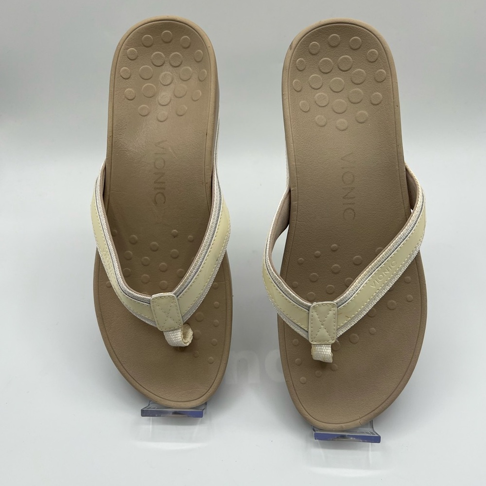 Vionic High Tide Platform Flip Flops Metallic Ivo… - image 3